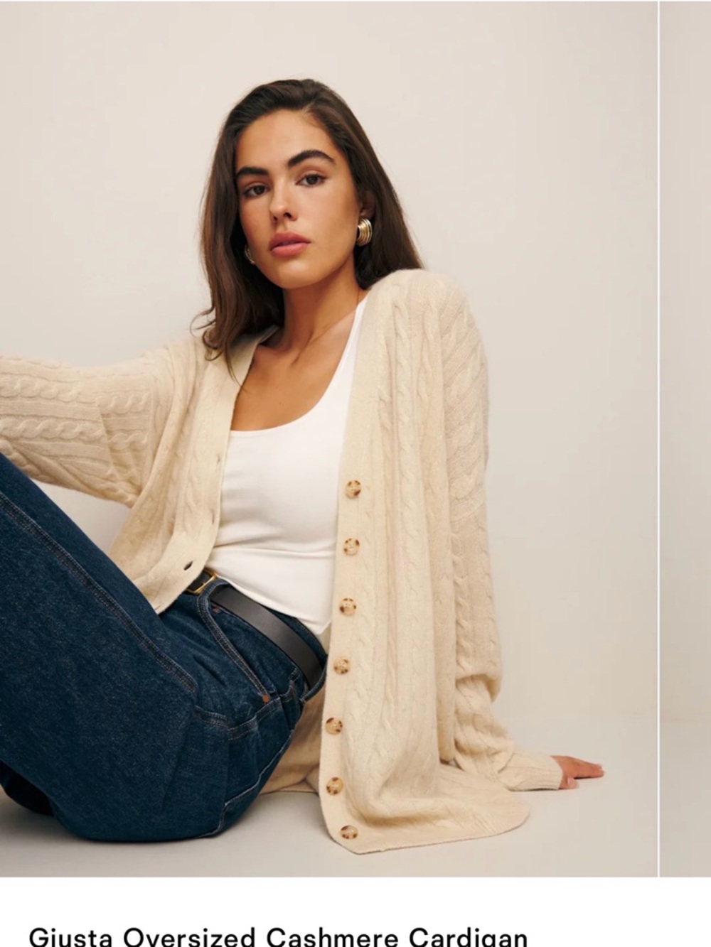 Reformation Cream Cable-Knit Button-Up Cardigan